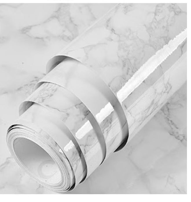 Kitchen Countertop Self-Adhesive Waterproof Wallpaper White/Grey - Image 5